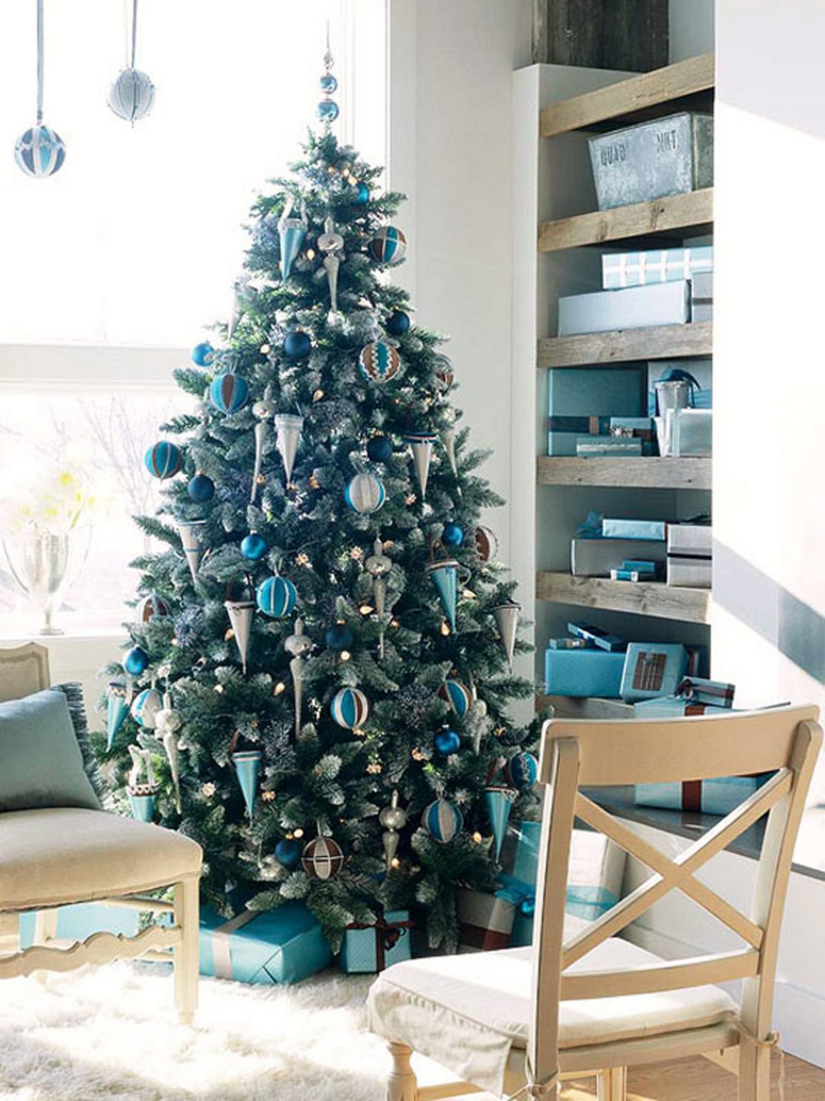 Blue And Green Christmas Tree For Living Room