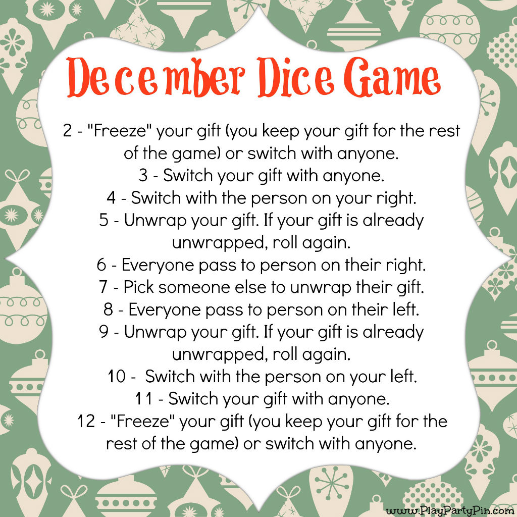 December Dice Game Printable Rules