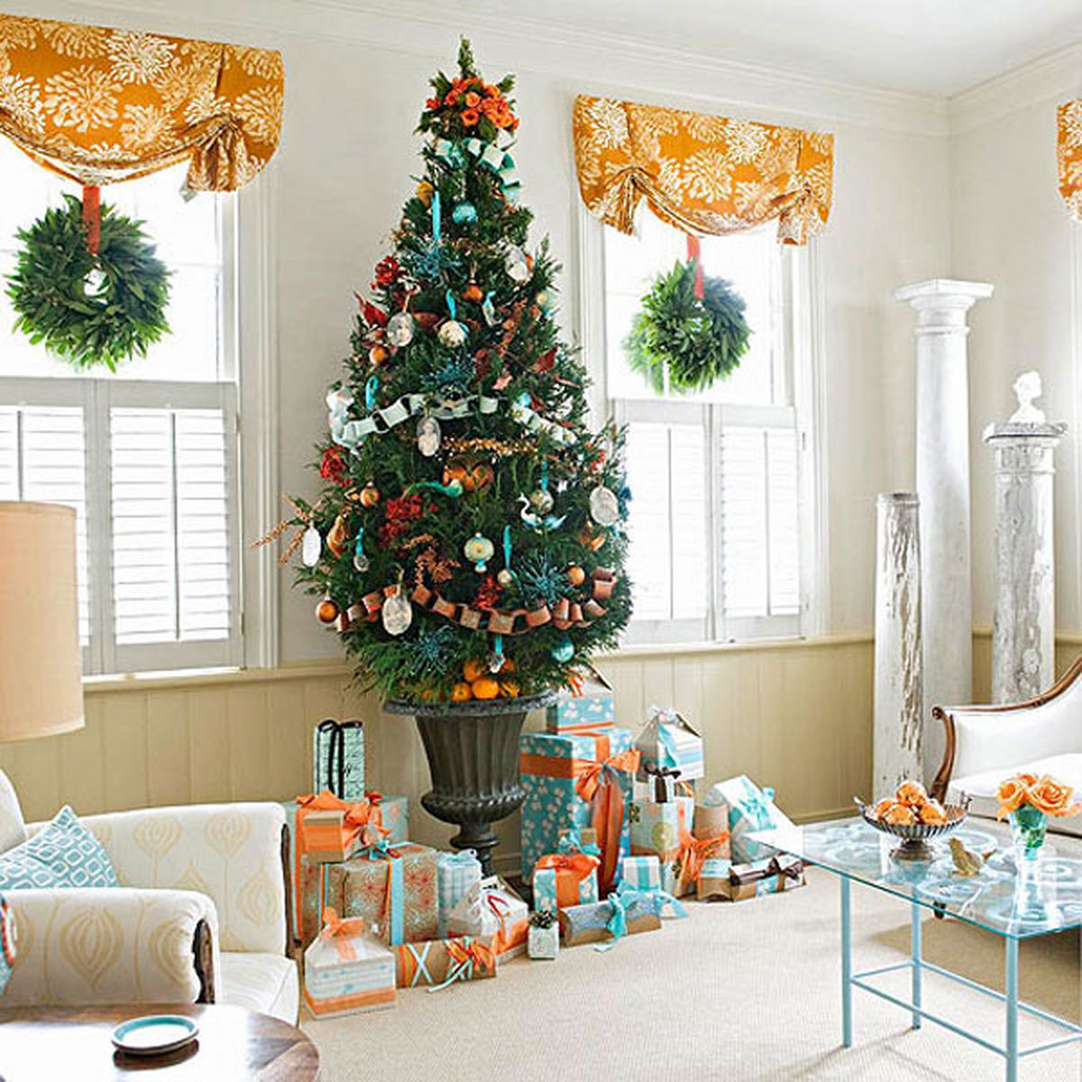 Orangey Christmas Living Room