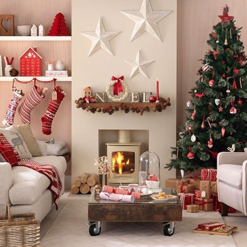 Red And White Christmas Living Room