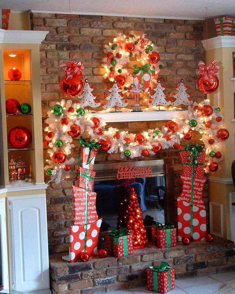 Red And White Mantel Fireplace Decorations