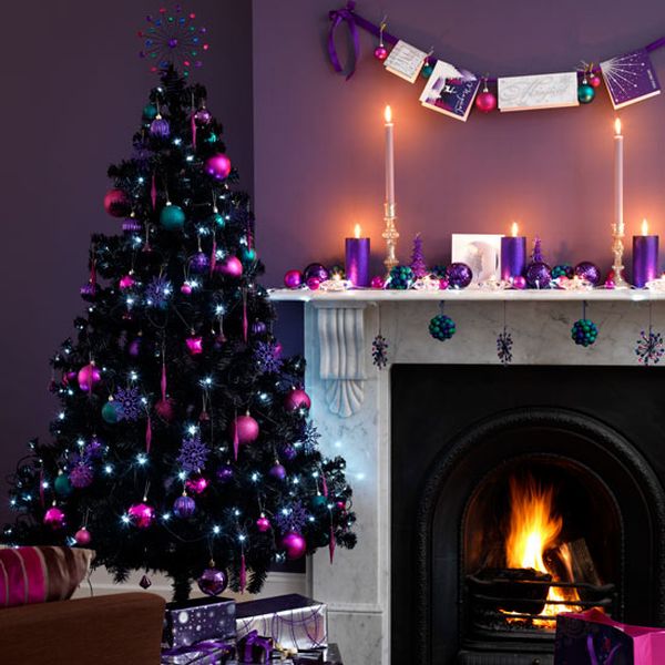 Bold Purple Christmas Tree Décor For Living Room