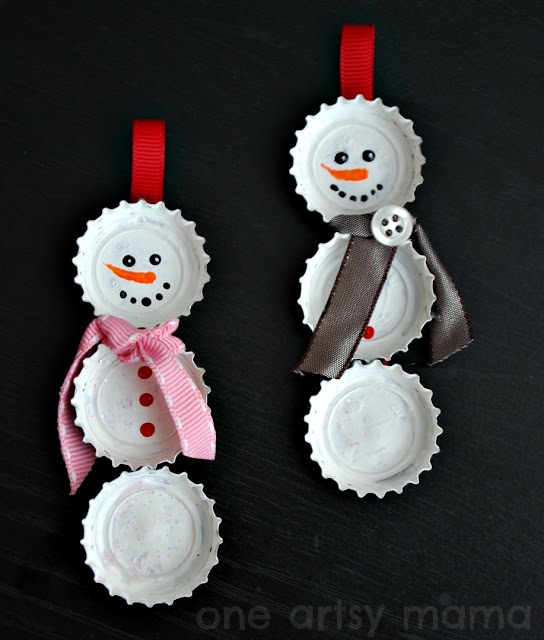 Bottle Cap Snowman Ornaments