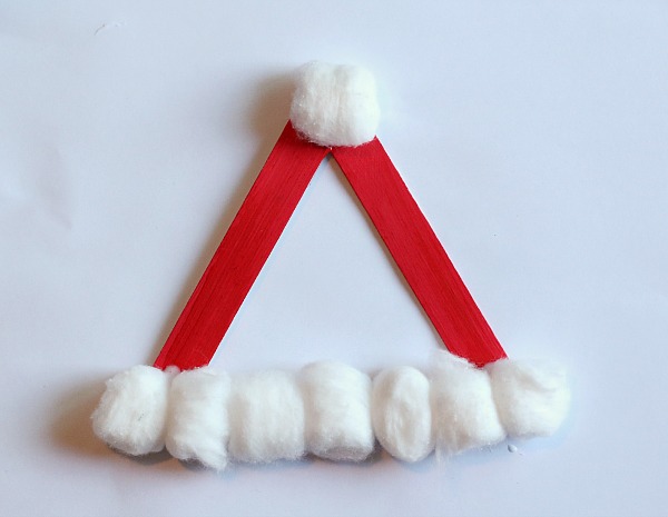 Santa Hat Homemade Christmas Ornament Using Craft Sticks